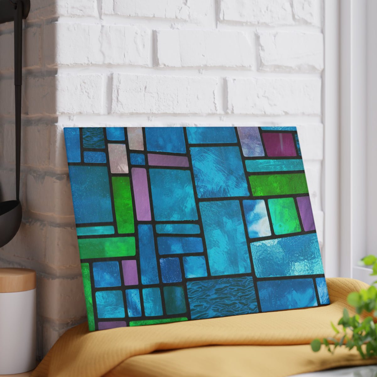 Blue Green Stained Glass Cutting Board | Mosaic Kitchen Decor