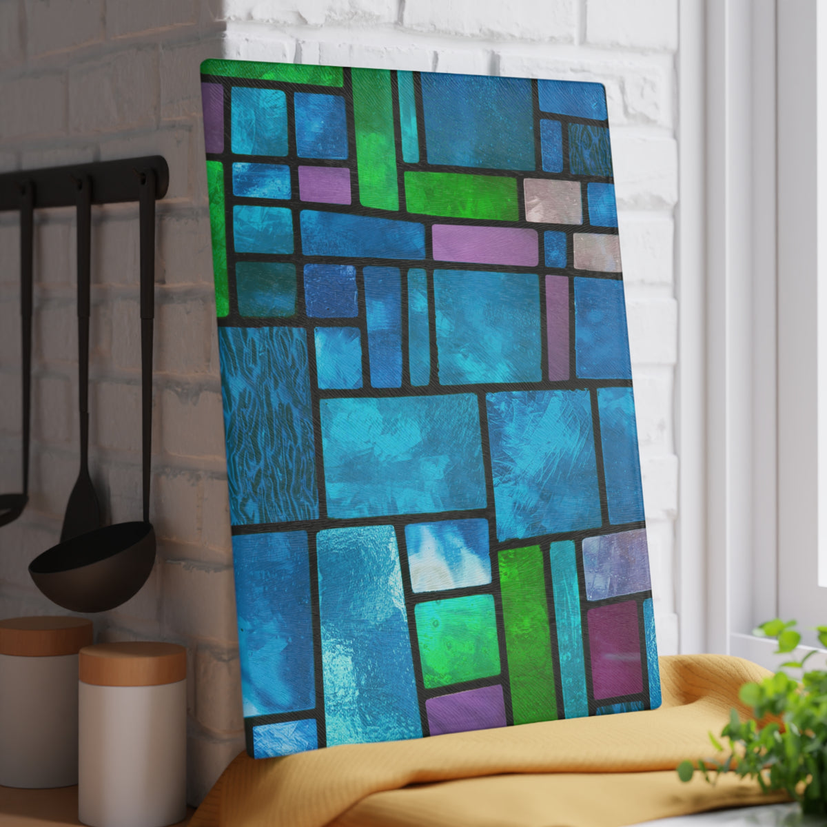 Blue Green Stained Glass Cutting Board | Mosaic Kitchen Decor