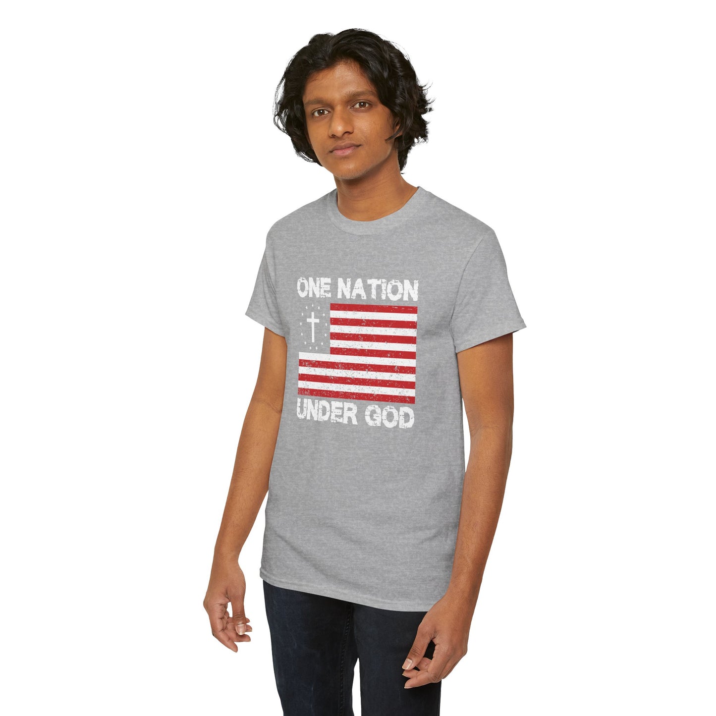 Christian Patriotic One Nation Under God T-Shirt Distressed American Flag with Cross Tee Faith & Freedom Shirt USA Flag Gift