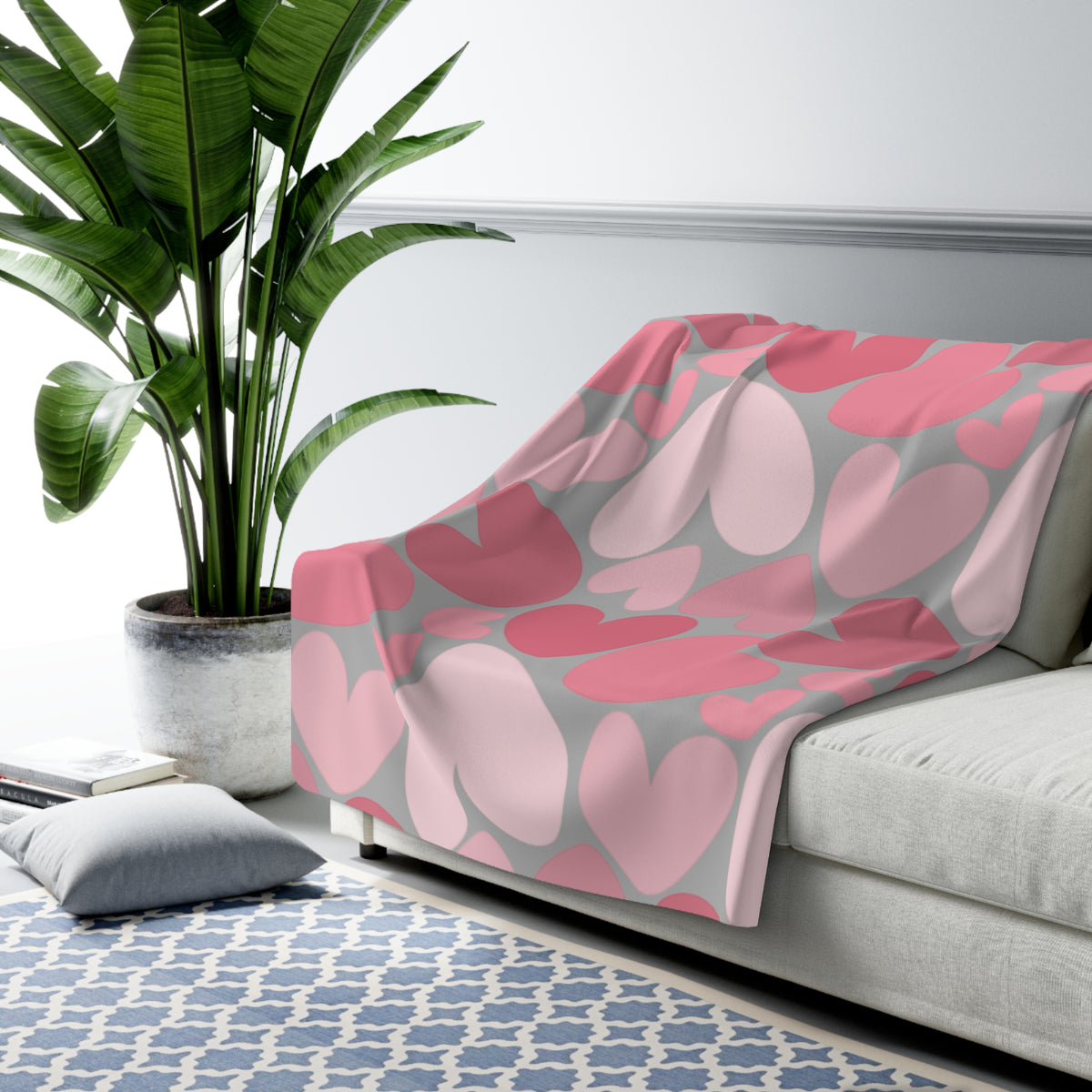 Heart Pattern Sherpa Blanket — Pink Valentine's Cozy Fleece Throw