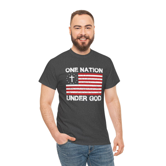 Christian Patriotic One Nation Under God T-Shirt Distressed American Flag with Cross Tee Faith & Freedom Shirt USA Flag Gift