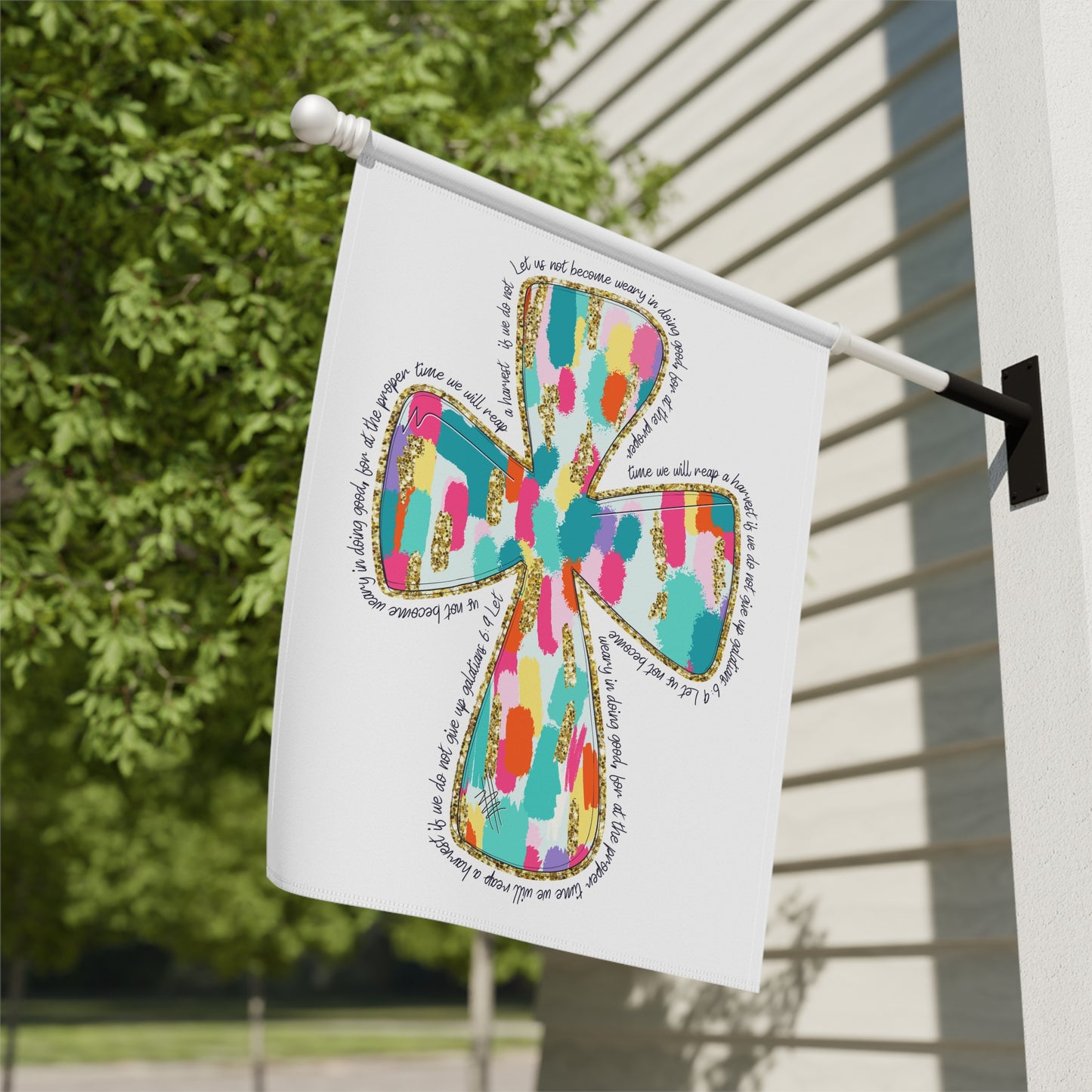 Christian Cross Garden Flag with Scripture | Colorful Faith Yard Flag | Inspirational Bible Verse Outdoor Decor | Religious Garden Flag