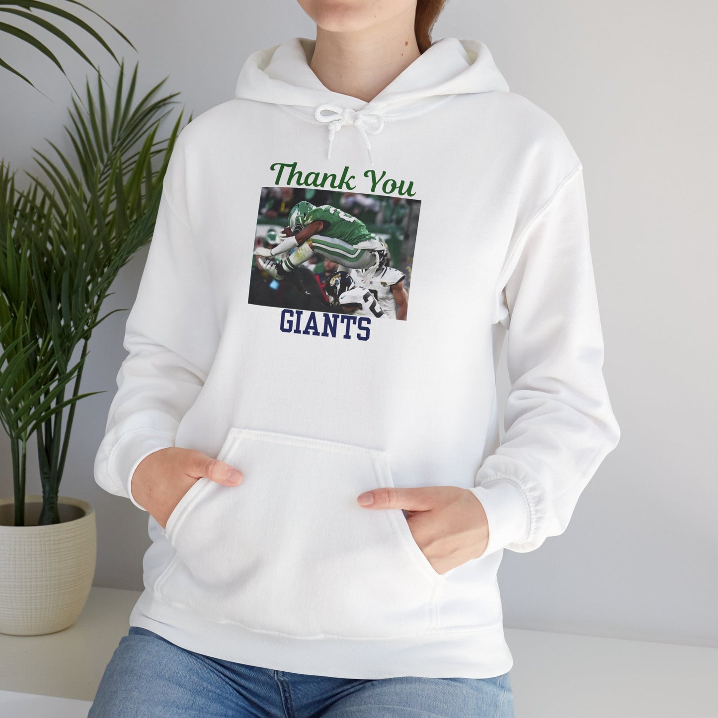 Saquon Barkley Flying Backward Over Defense Player Eagles Hoodie Thank You Giants Football Fan Gift Sports Game Day Apparel Phrase