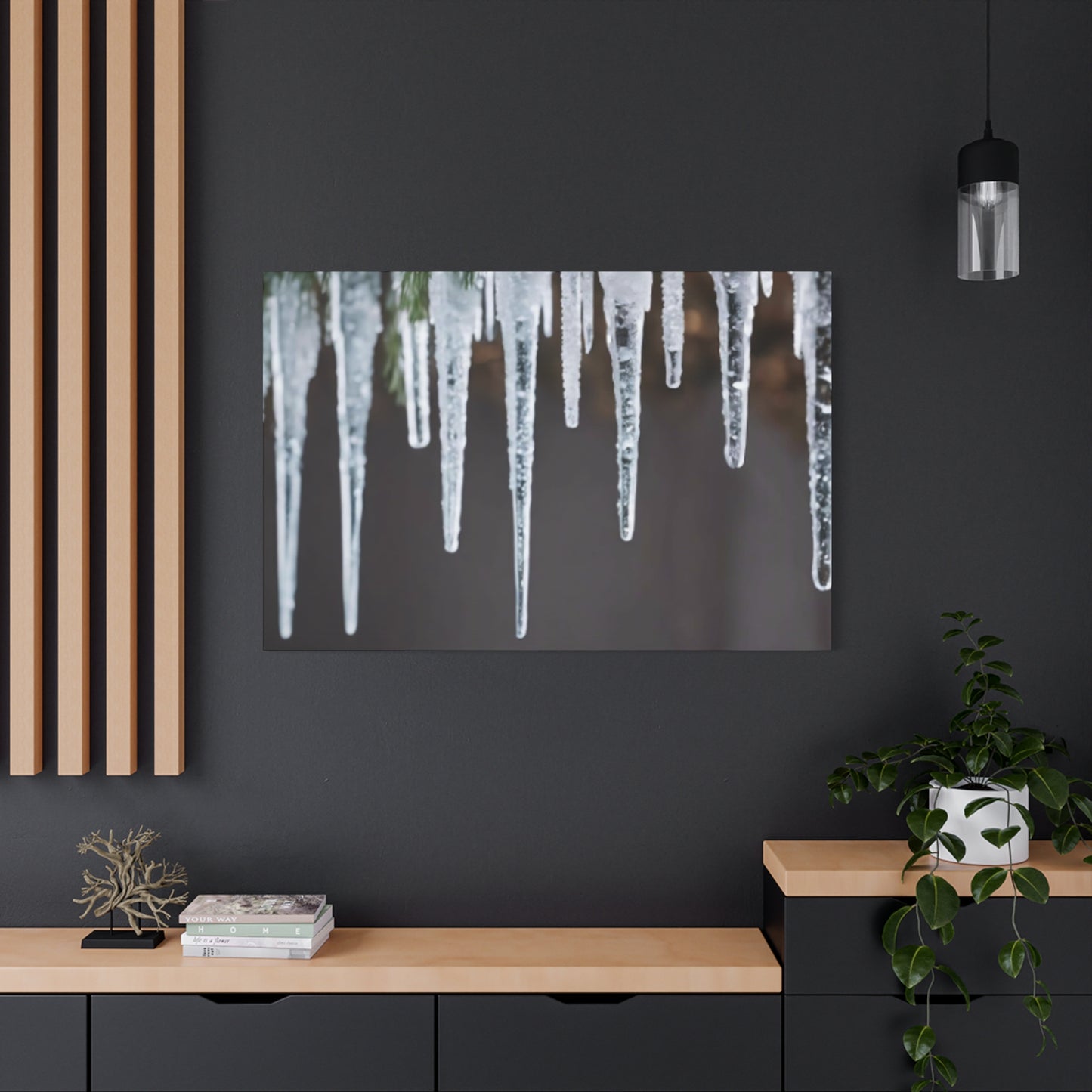 Icicles on Pine Branch Christmas Wall Art | Winter Mantle Decor