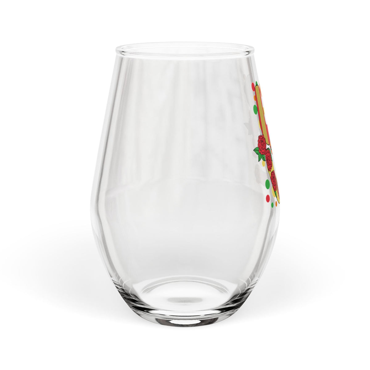 Love Sugar Skull Stemless Wine Glass – Romantic Rose Sombrero Design – Valentine’s Day Gift – Día de los Muertos Drinkware – Couples Gift