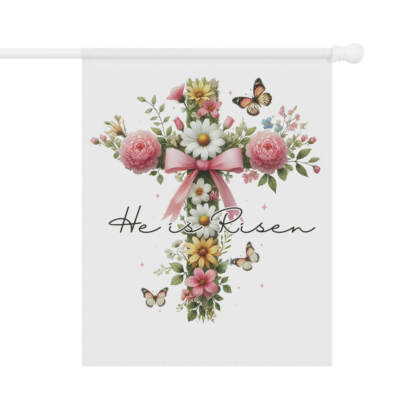 Easter Outdoor Home Porch Decor Pastel Boho Cross Garden Flags He Is Risen Christian Religious Spring Yard Sign Faith-Based Home Decor