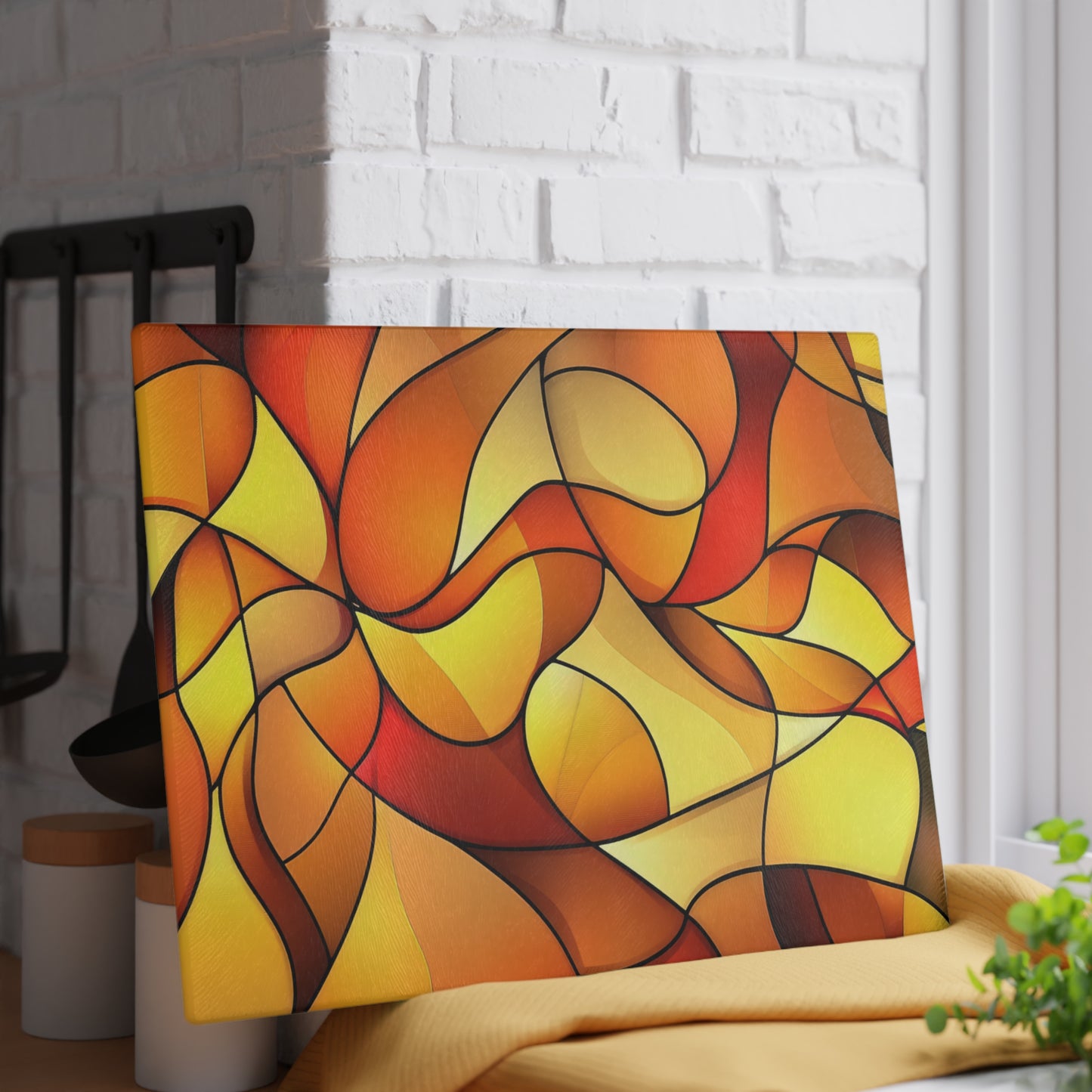 Orange Stained Glass Swirl Cutting Board | Autumn Kitchen Decor