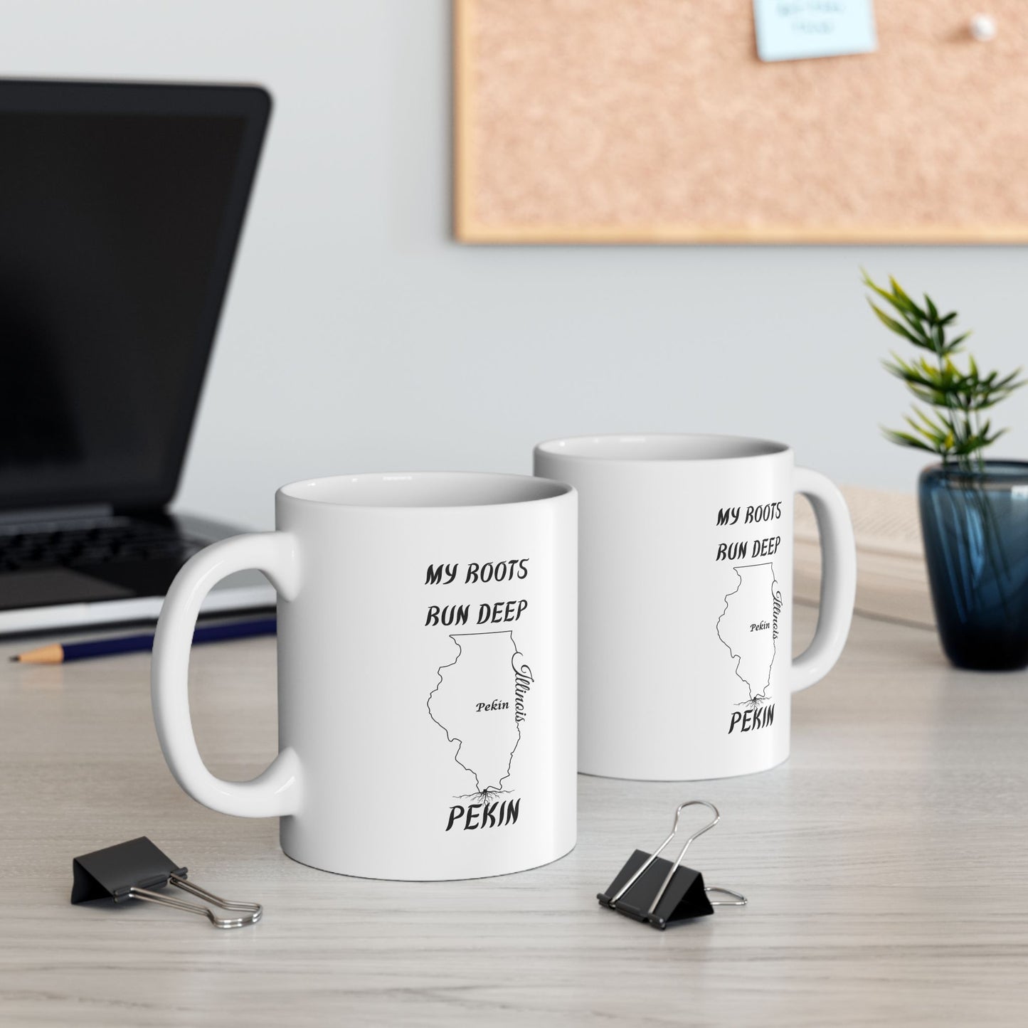 Illinois State Outline with Tree Roots Hometown Pride "My Roots Run Deep Pekin" Gift State Coffee Cup Gift Ceramic Mug Perfect Gift for Birthdays
