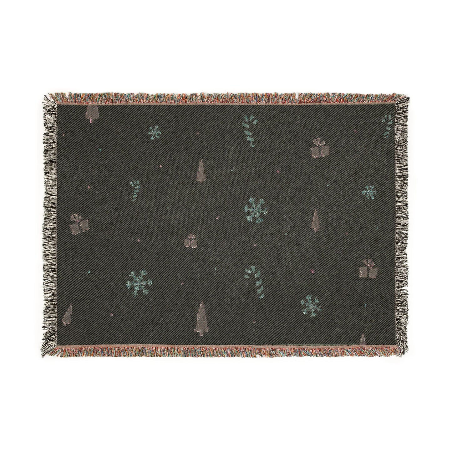 Christmas Trees & Candy Cane Woven Throw Blanket | Cozy Holiday Decor