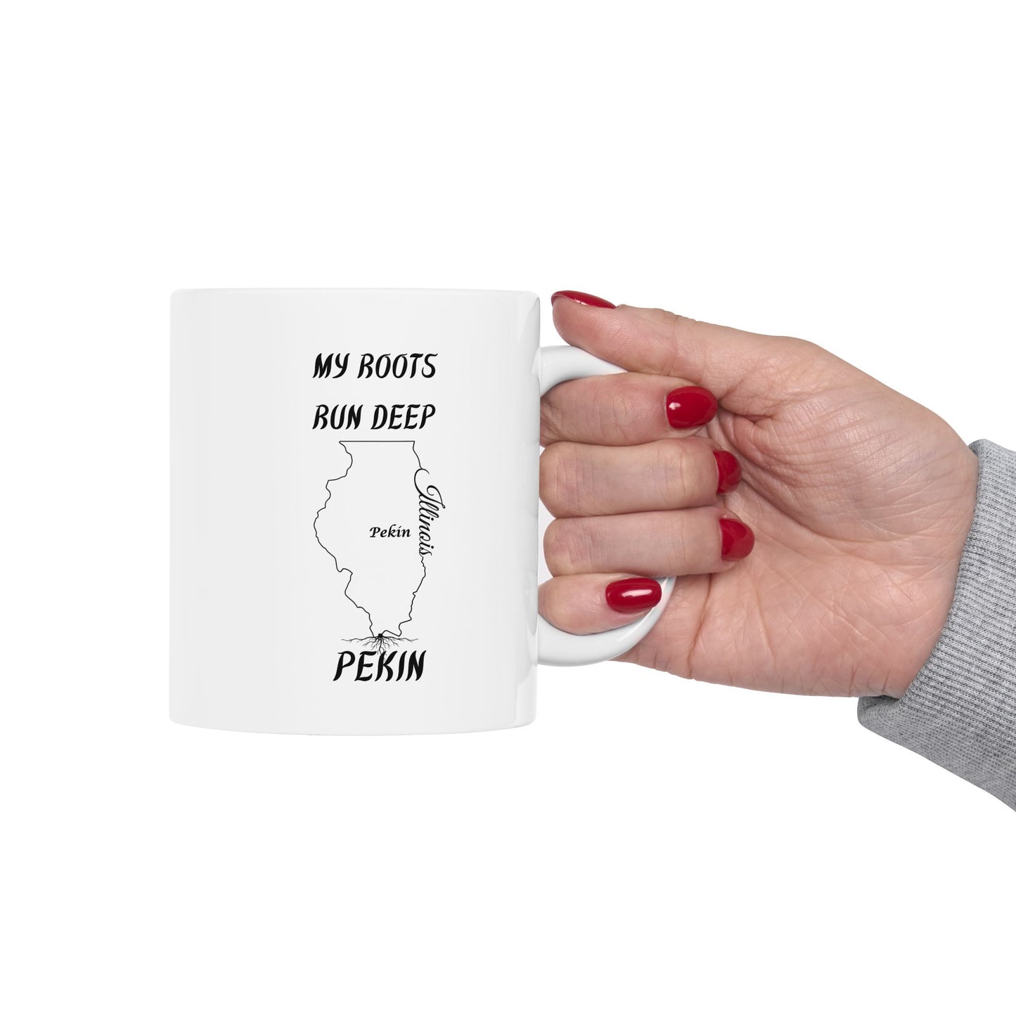 Illinois State Outline with Tree Roots Hometown Pride "My Roots Run Deep Pekin" Gift State Coffee Cup Gift Ceramic Mug Perfect Gift for Birthdays