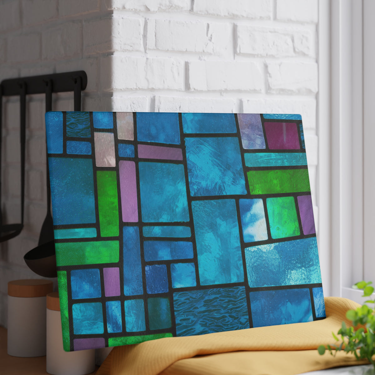 Blue Green Stained Glass Cutting Board | Mosaic Kitchen Decor