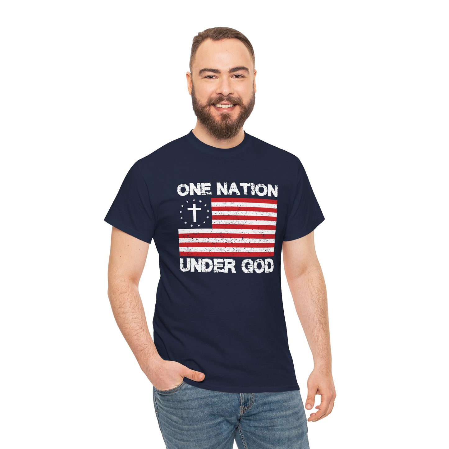 Christian Patriotic One Nation Under God T-Shirt Distressed American Flag with Cross Tee Faith & Freedom Shirt USA Flag Gift