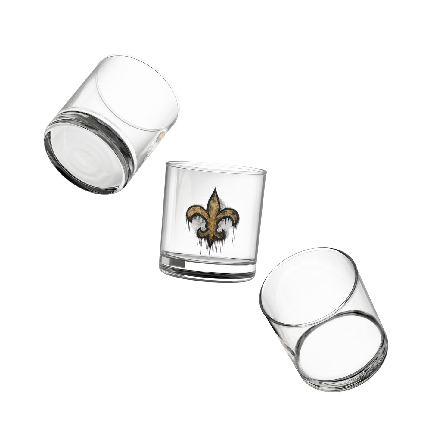 New Orleans Fleur-de-Lis Whiskey Glass – Grunge Gold & Black Game Day Rocks Glass