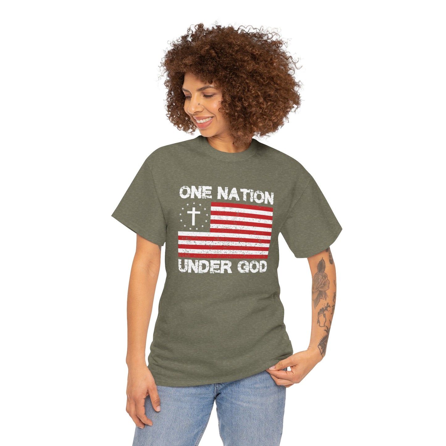 Christian Patriotic One Nation Under God T-Shirt Distressed American Flag with Cross Tee Faith & Freedom Shirt USA Flag Gift