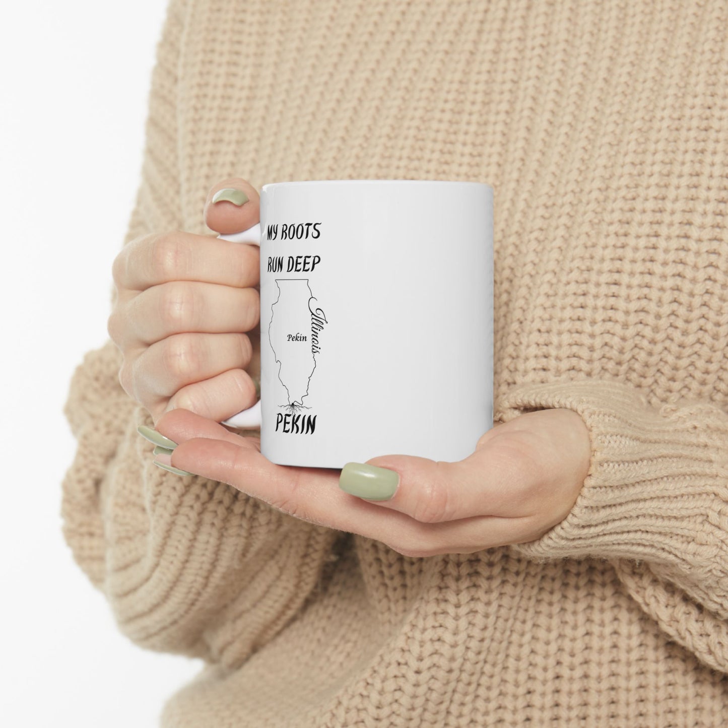 Illinois State Outline with Tree Roots Hometown Pride "My Roots Run Deep Pekin" Gift State Coffee Cup Gift Ceramic Mug Perfect Gift for Birthdays
