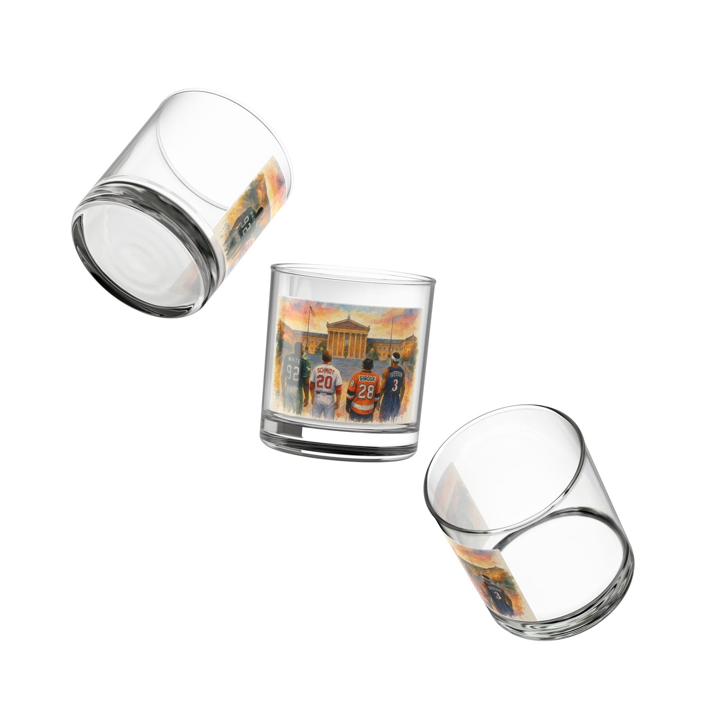 Philadelphia Sports Legends Rocks Glass, Philadelphia Museum of Art Watercolor, Eagles Phillies Flyers 76ers Eagles Gift