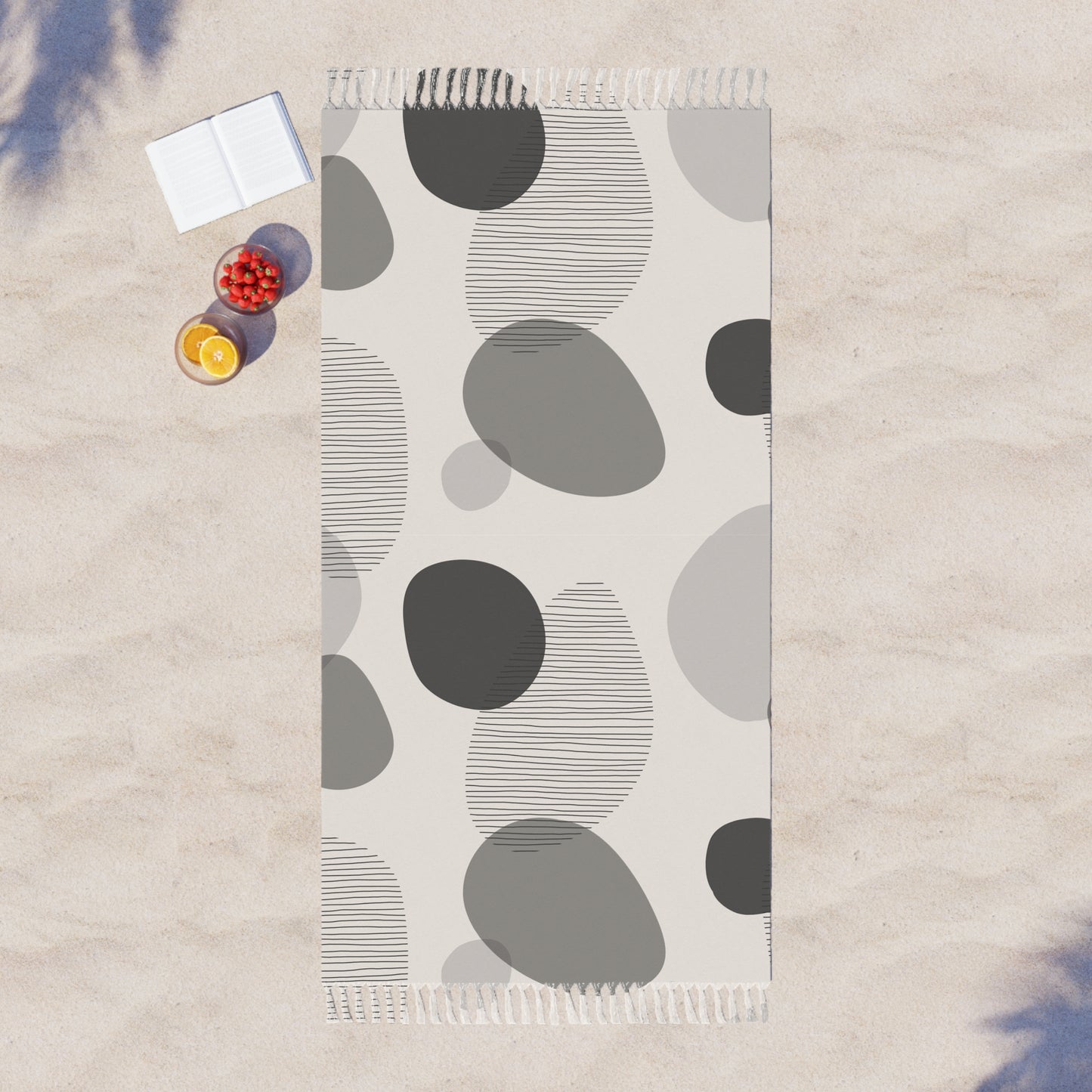 Abstract Pebble Beach Towel | Neutral Stone Print Boho Towel | Minimal Coastal Essential