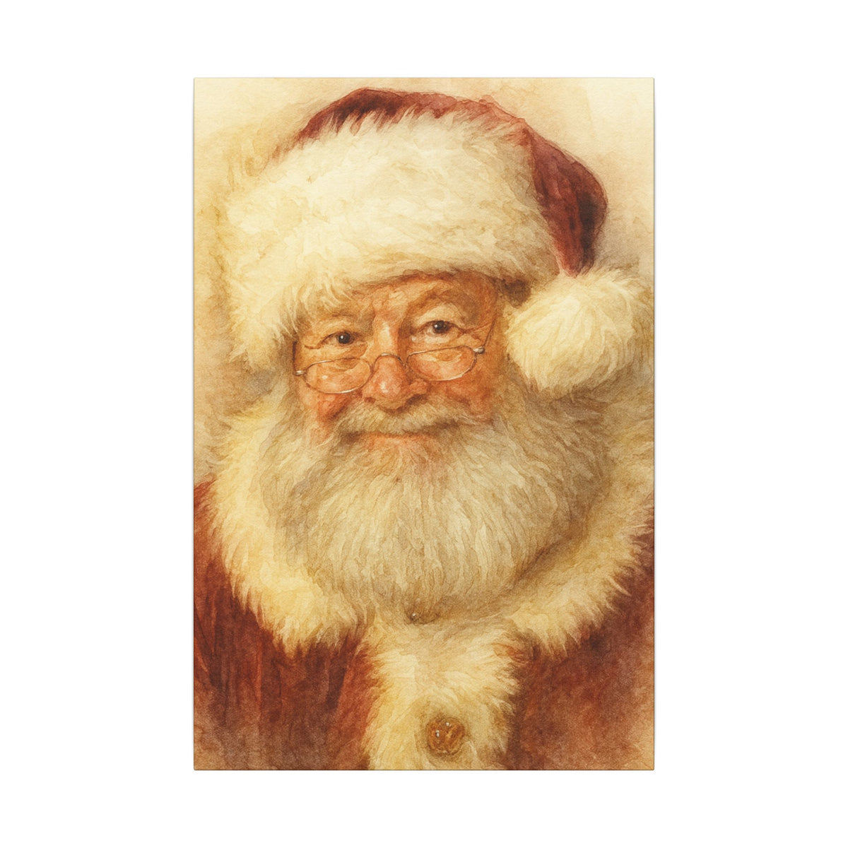 Vintage Santa Claus Portrait Canvas Wall Art – Unframed Christmas Décor Mantle Art