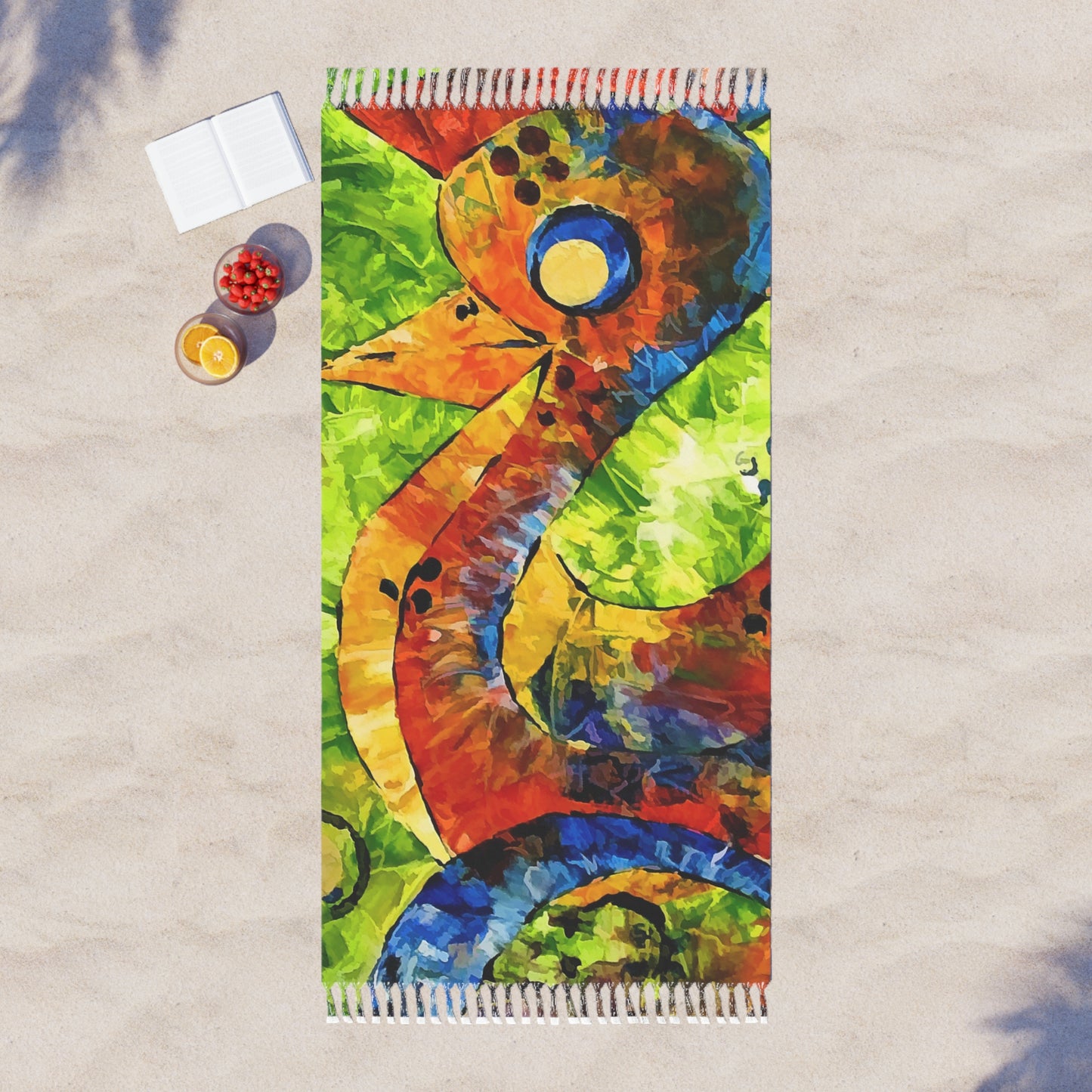 Boho Seahorse Beach Towel | Colorful Tropical Fringe Cloth | Coastal Summer Essential