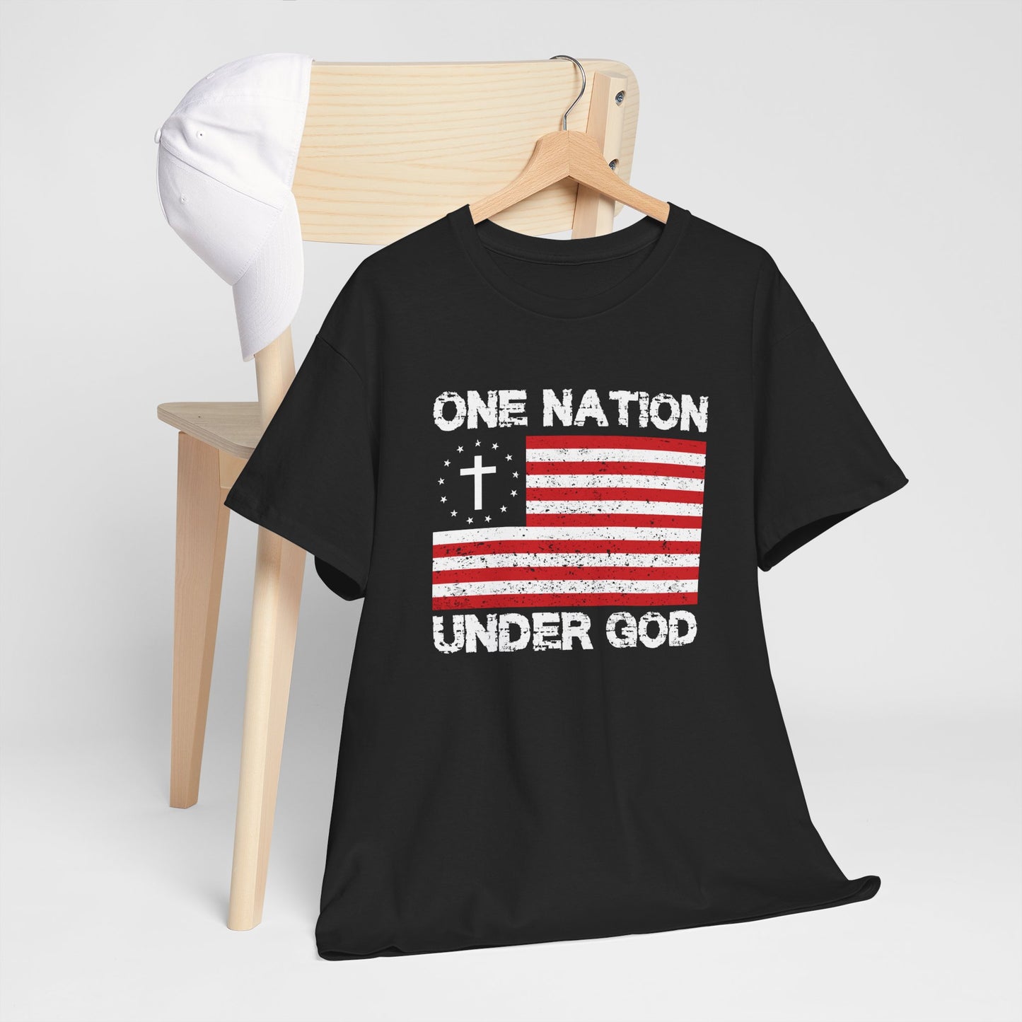 Christian Patriotic One Nation Under God T-Shirt Distressed American Flag with Cross Tee Faith & Freedom Shirt USA Flag Gift