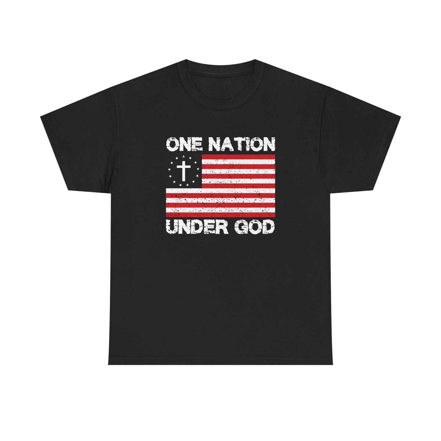 Christian Patriotic One Nation Under God T-Shirt Distressed American Flag with Cross Tee Faith & Freedom Shirt USA Flag Gift