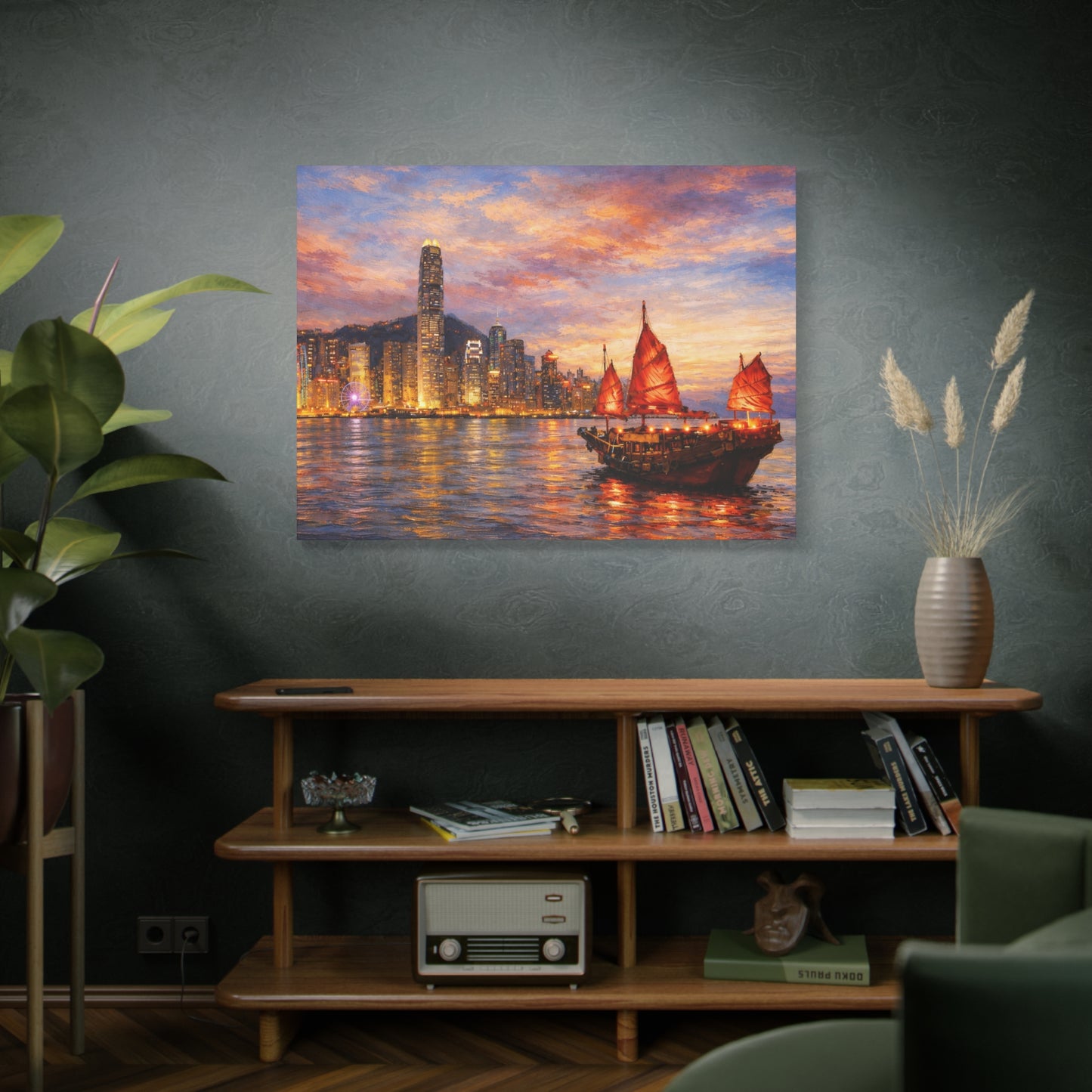 Hong Kong Junk Boat at Sunset Canvas