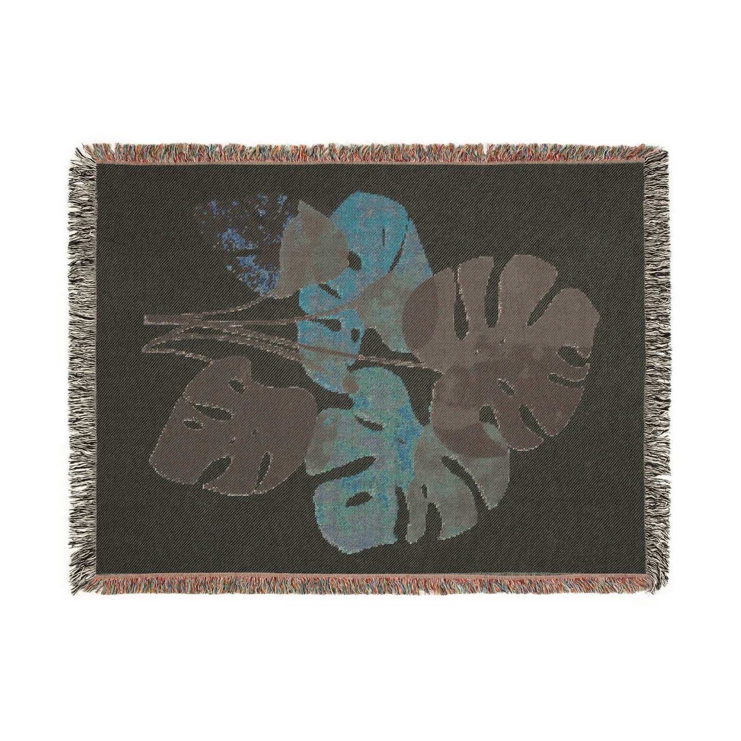 Boho Monstera Leaf Woven Throw Blanket | Botanical Home Decor