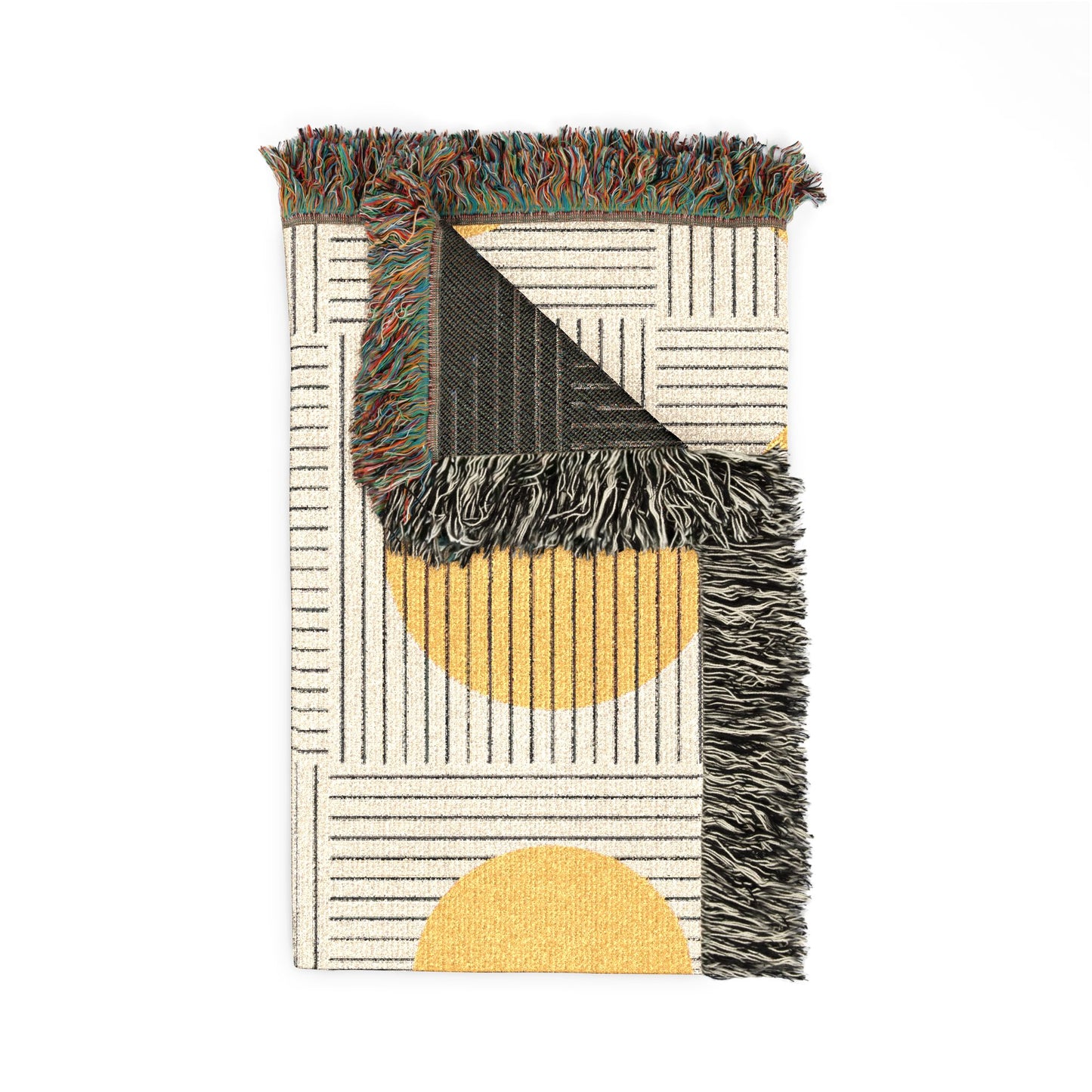 Yellow Circle Woven Throw Blanket | Mid-Century Modern Boho Decor