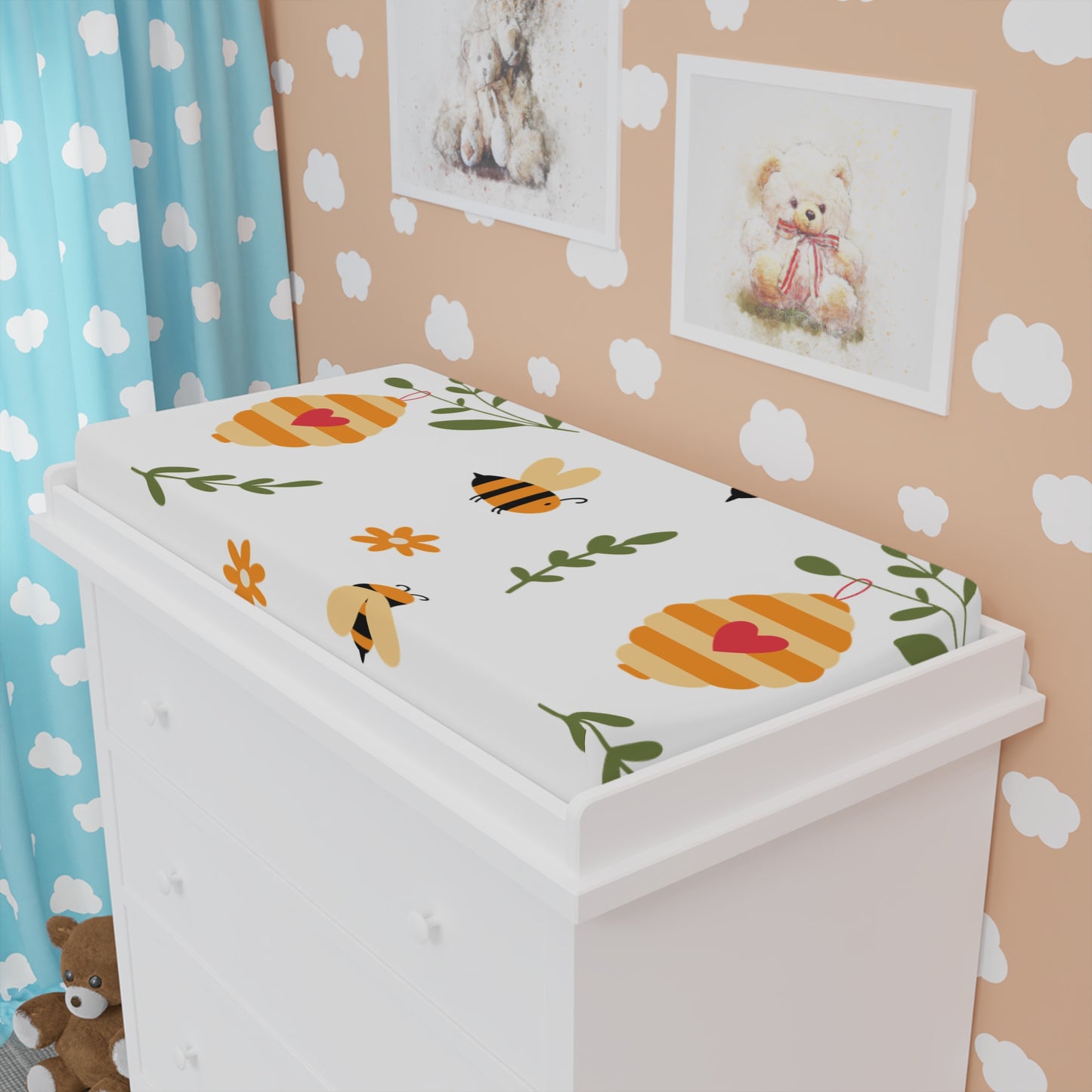 Changing Pad Cover, Bee and Beehive Nursery Decor, Gender Neutral Baby Shower Gift