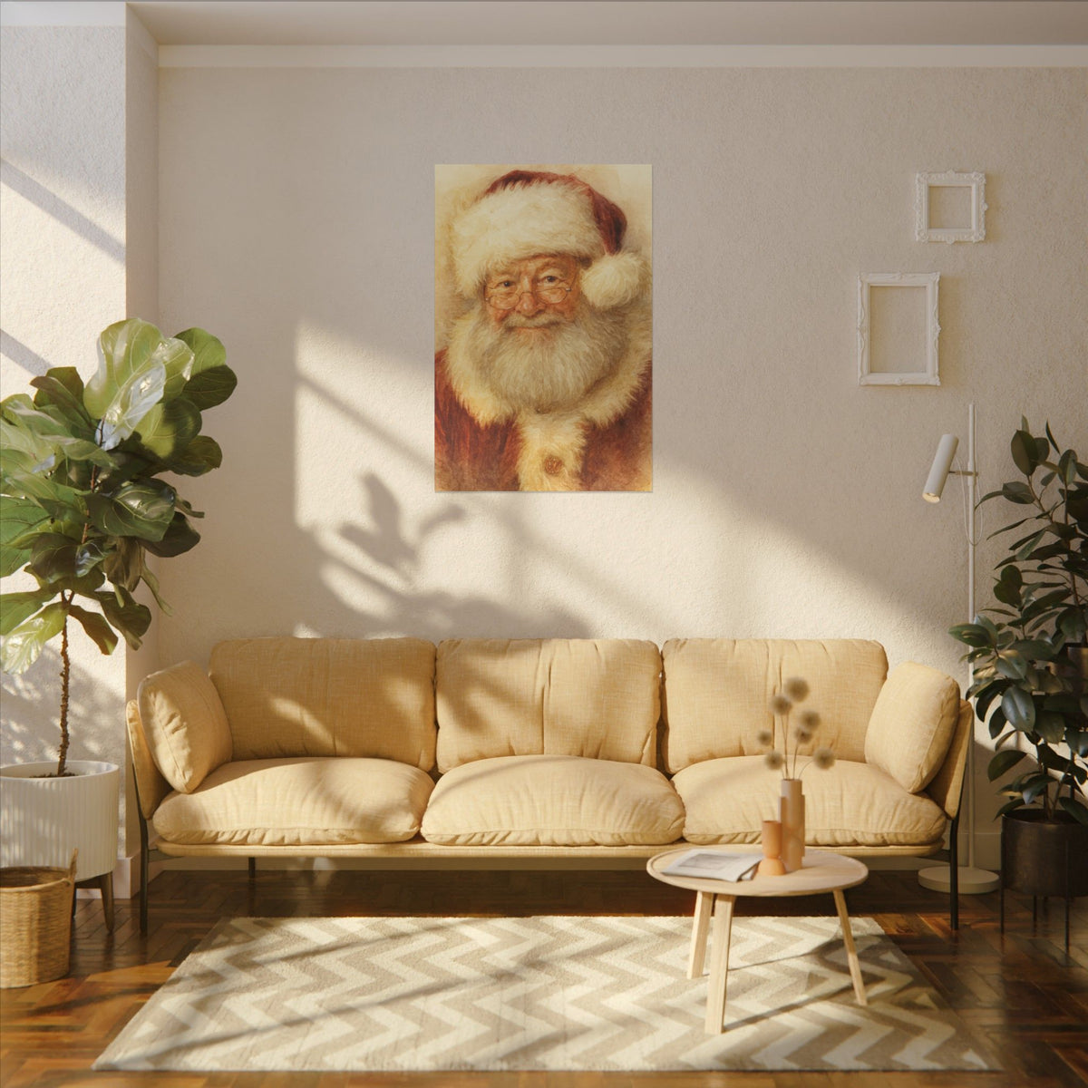 Vintage Santa Claus Portrait Canvas Wall Art – Unframed Christmas Décor Mantle Art