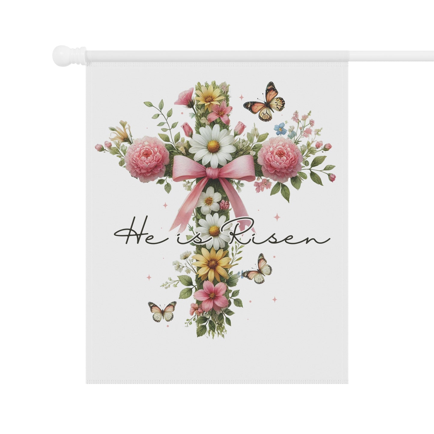 Easter Outdoor Home Porch Decor Pastel Boho Cross Garden Flags He Is Risen Christian Religious Spring Yard Sign Faith-Based Home Decor