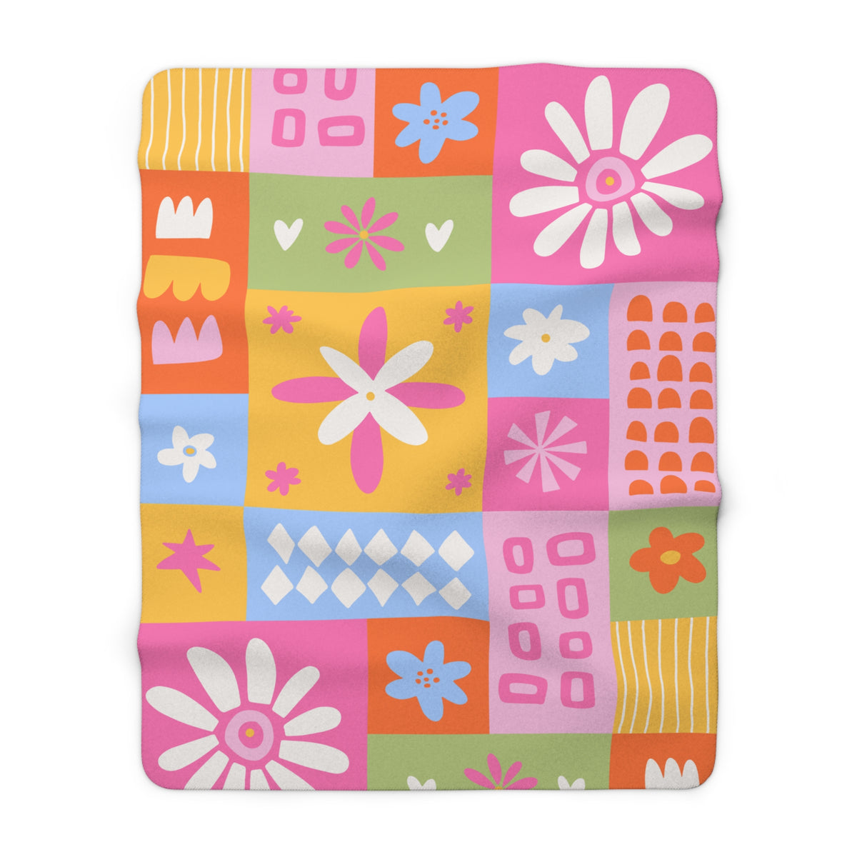 Cozy Floral Patchwork Sherpa Blanket — Retro Daisy Fleece Throw