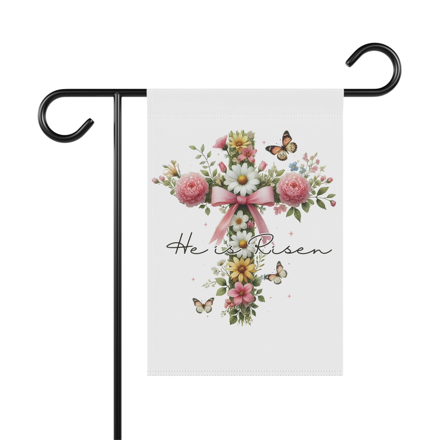 Easter Outdoor Home Porch Decor Pastel Boho Cross Garden Flags He Is Risen Christian Religious Spring Yard Sign Faith-Based Home Decor