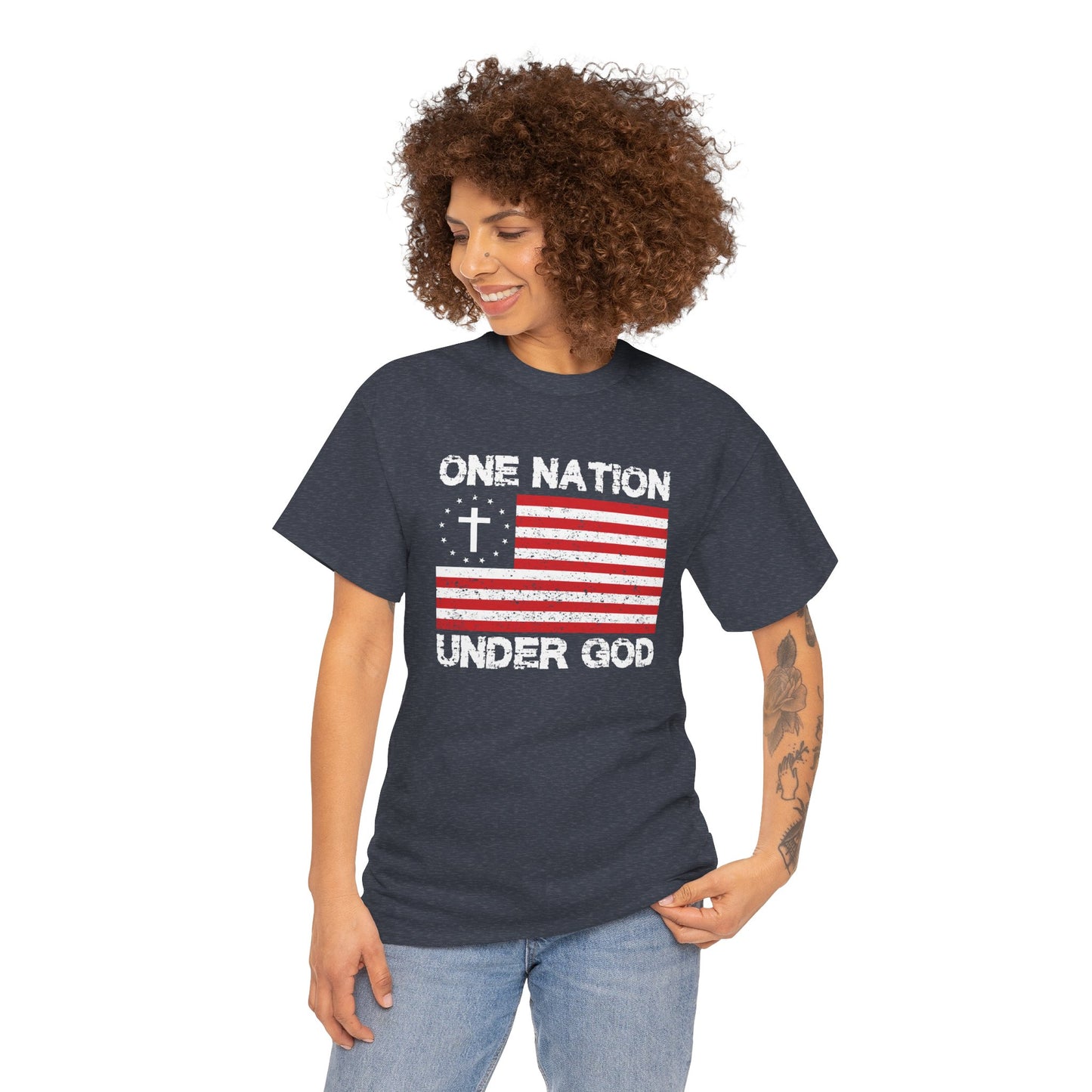 Christian Patriotic One Nation Under God T-Shirt Distressed American Flag with Cross Tee Faith & Freedom Shirt USA Flag Gift