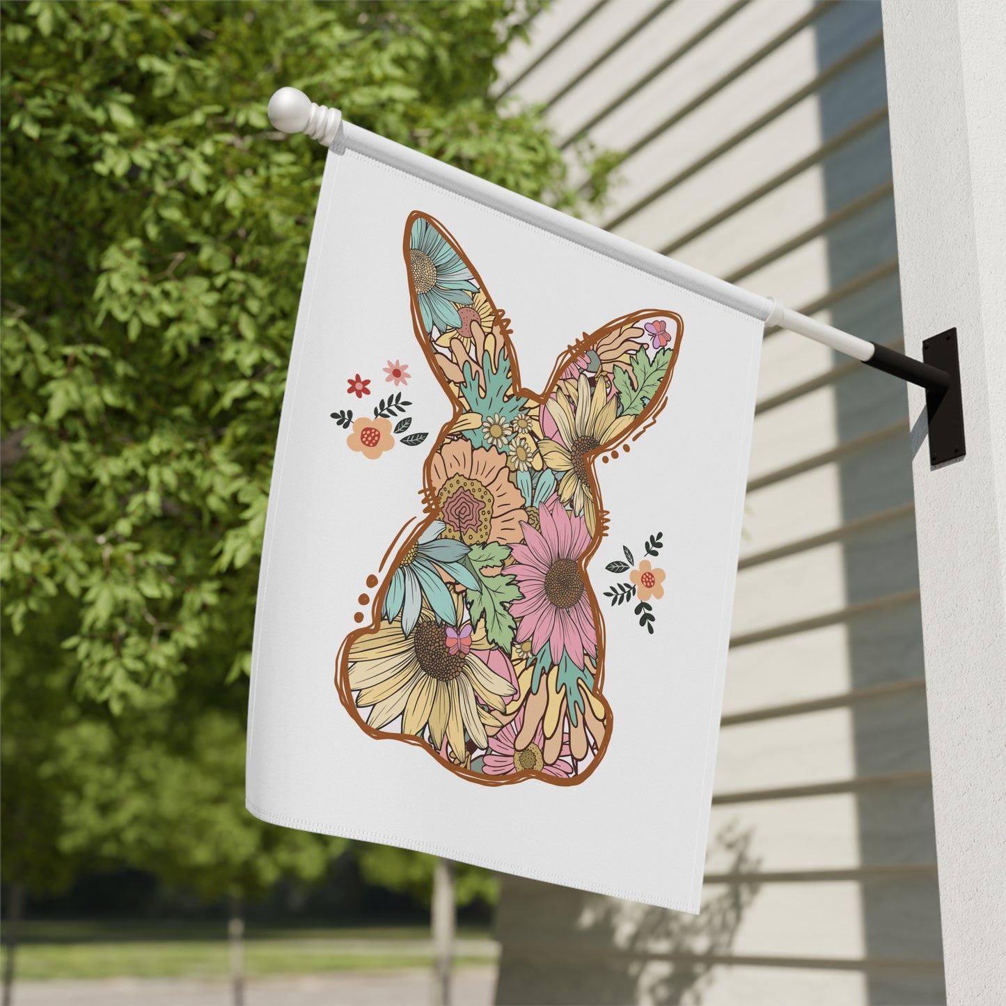 Floral Bunny Garden Flag | Spring Easter Yard Flag | Boho Rabbit Outdoor Decorgn