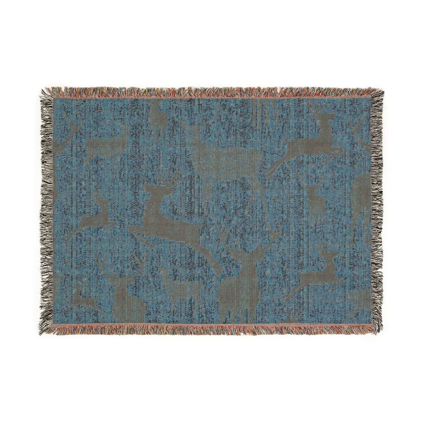 Rustic Reindeer Woven Throw Blanket | Cozy Lodge Cabin Decor | Winter Woodland Home Accent