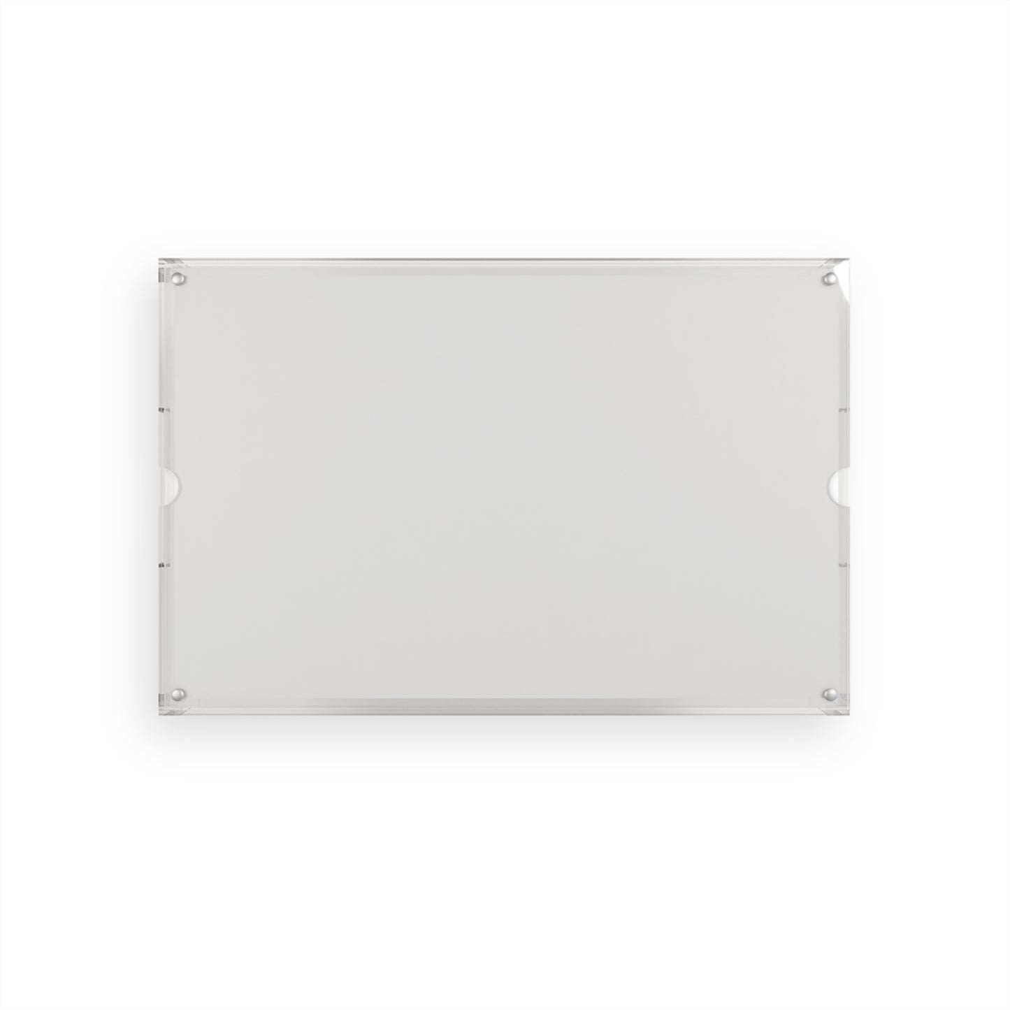 Clear glass panel with silver frame on a white background