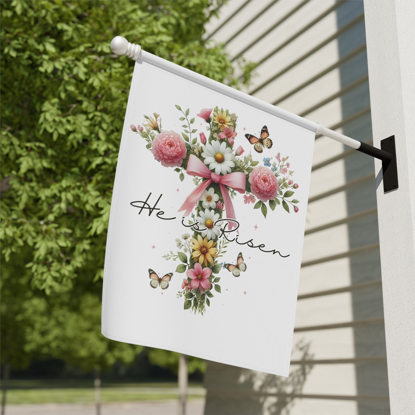 Easter Outdoor Home Porch Decor Pastel Boho Cross Garden Flags He Is Risen Christian Religious Spring Yard Sign Faith-Based Home Decor