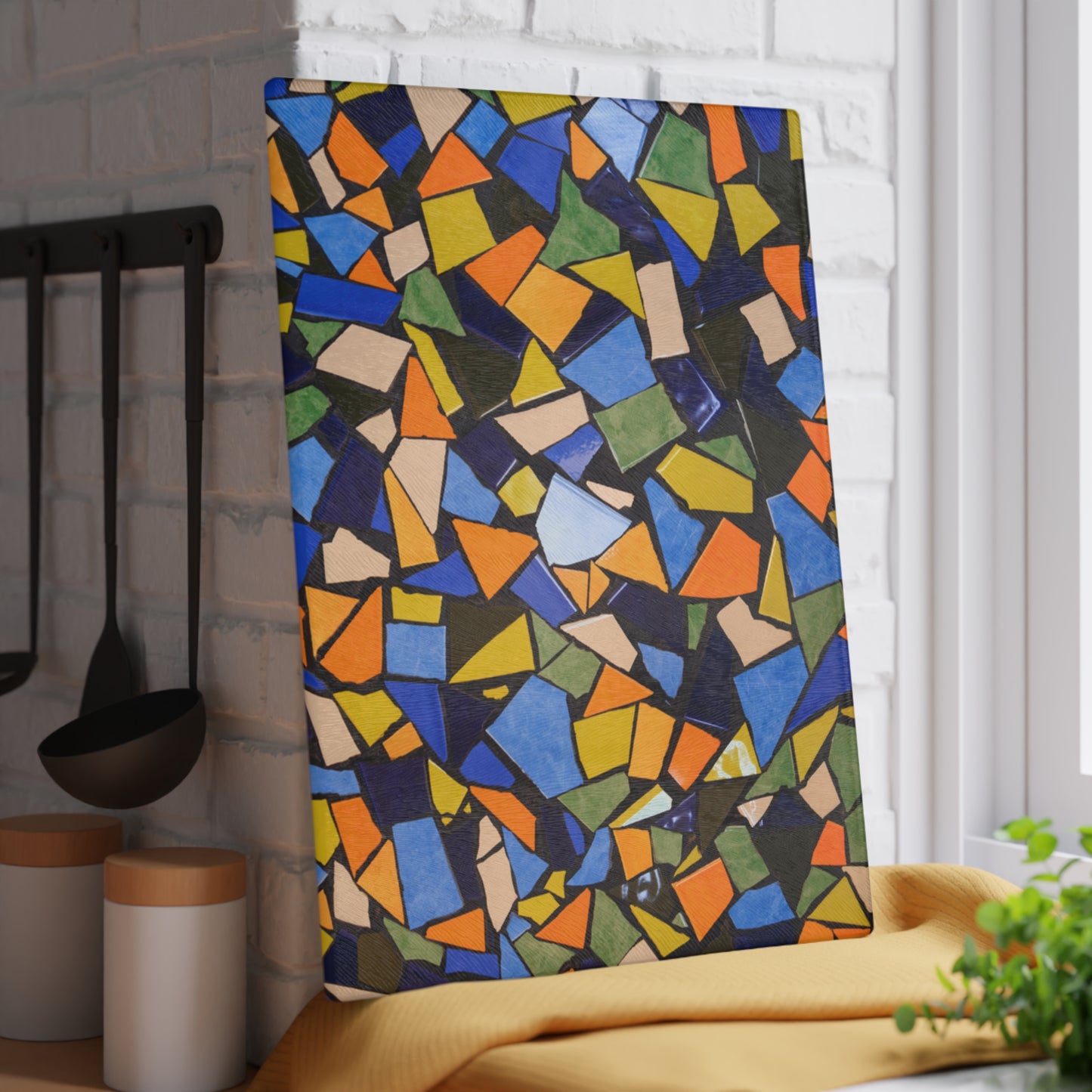 Colorful Mosaic Pattern Glass Cutting Board | Abstract Tile Design