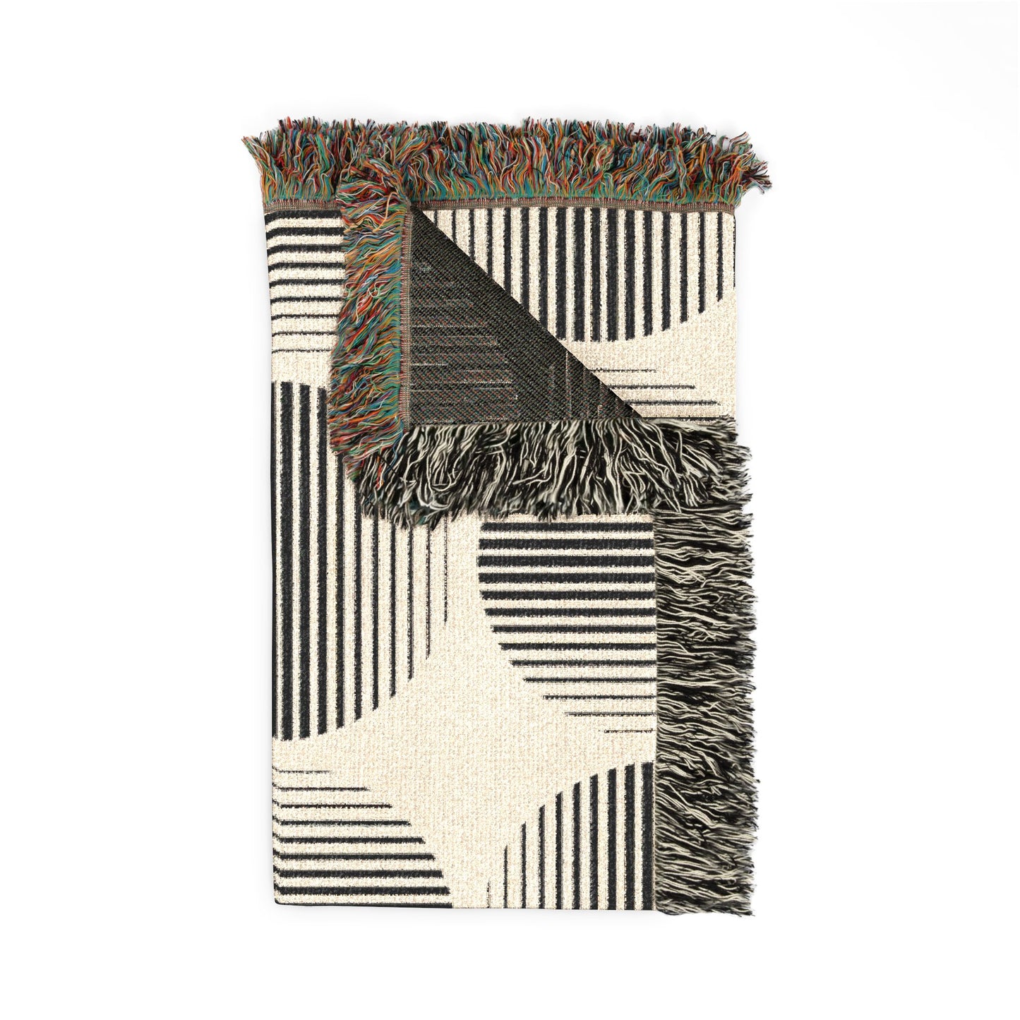 Modern Geometric Woven Throw Blanket | Black & Cream Circle Boho Decor