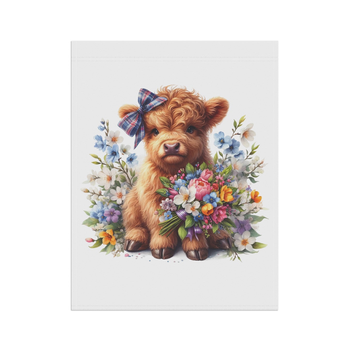 Garden Flag Spring Baby Highland Cow House Flag Pastel Flowers Yard Decoration Outdoor Spring Flag