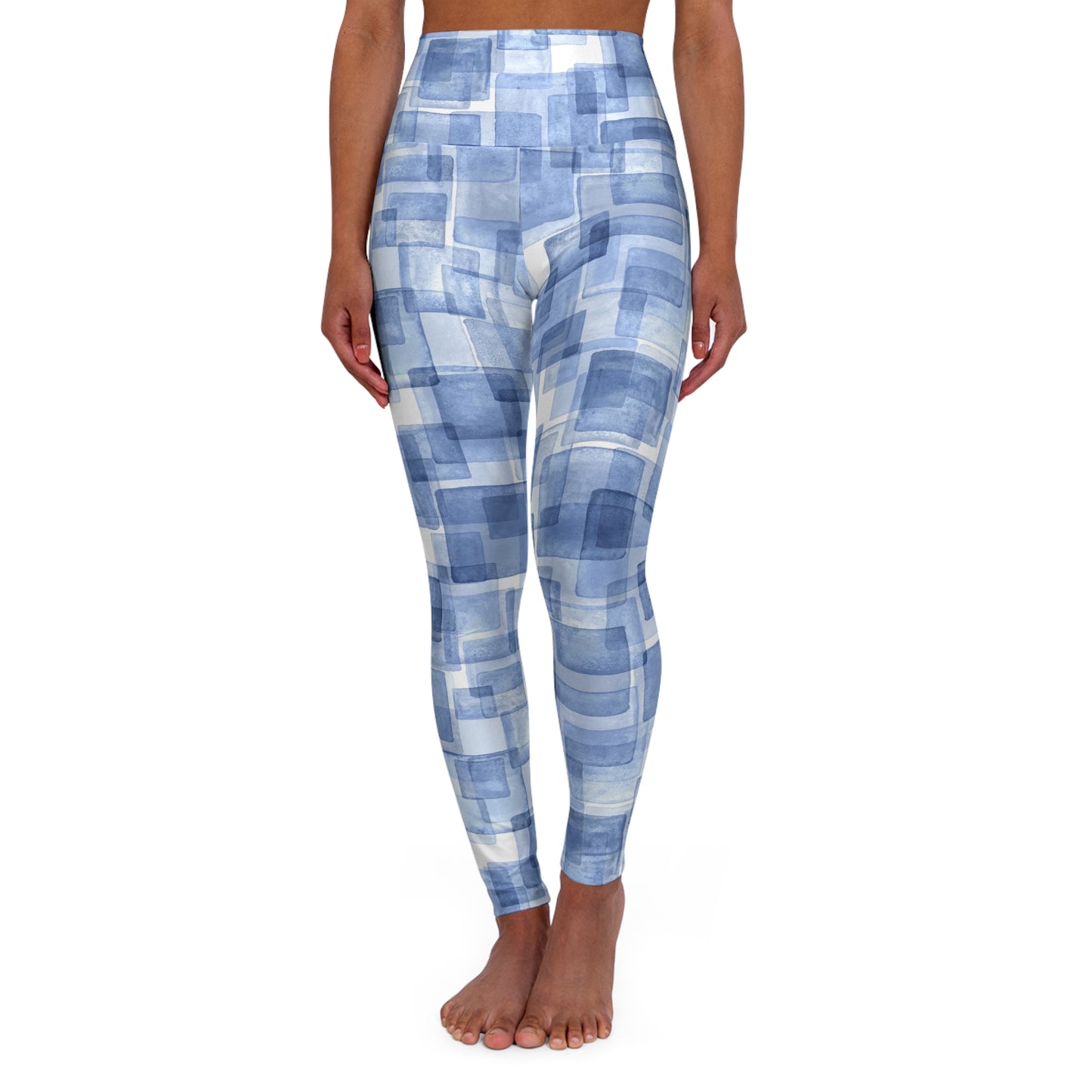 Women’s High-Waisted Yoga Pants | Blue Abstract Geometric Leggings