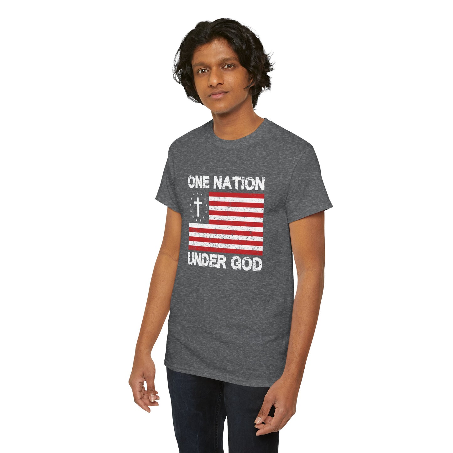 Christian Patriotic One Nation Under God T-Shirt Distressed American Flag with Cross Tee Faith & Freedom Shirt USA Flag Gift