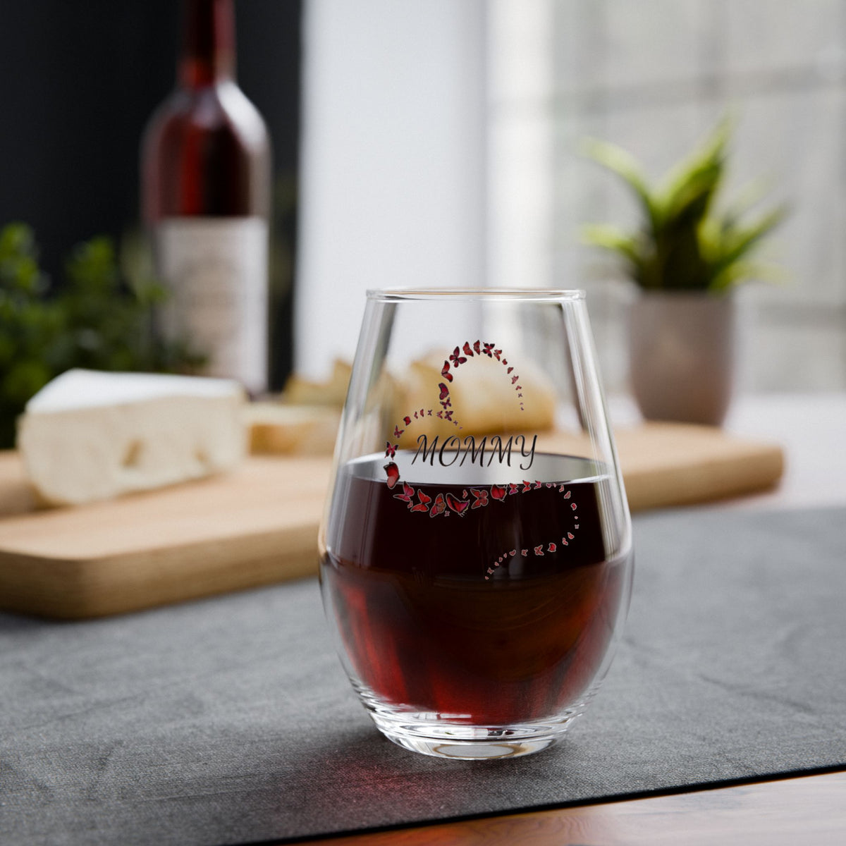 Mommy Butterfly Wine Glass – Stemless Heart Glasses Mother’s Day Gift