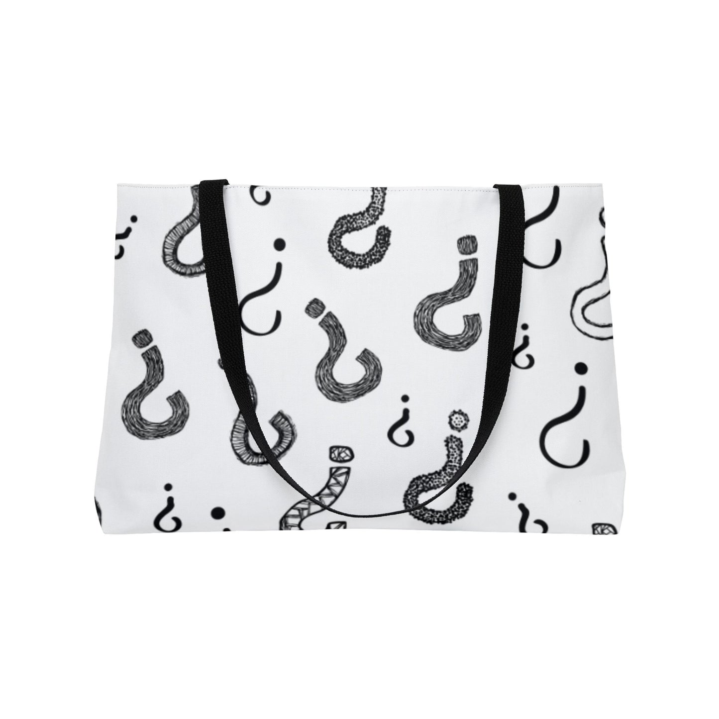 White bag with black pattern on a white background