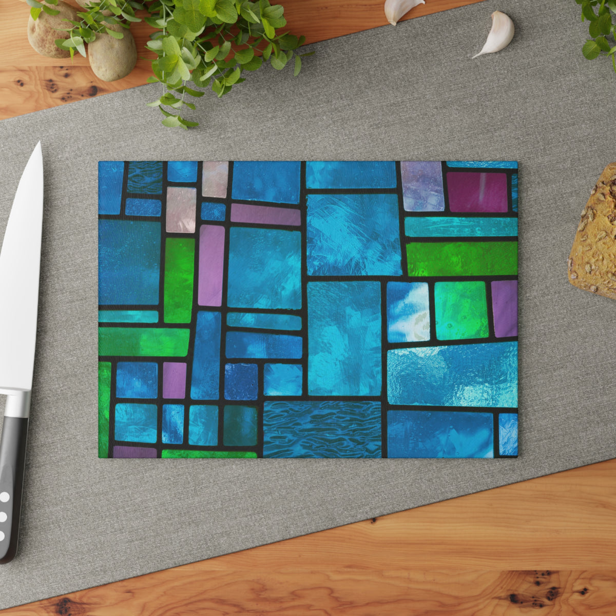 Blue Green Stained Glass Cutting Board | Mosaic Kitchen Decor