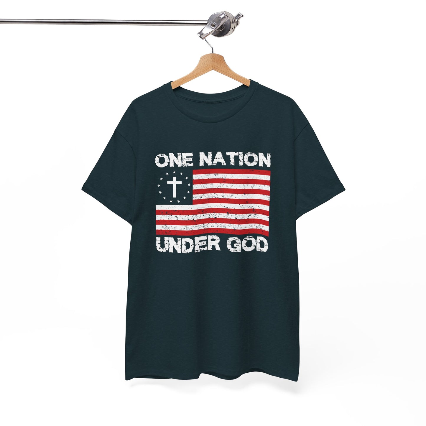 Christian Patriotic One Nation Under God T-Shirt Distressed American Flag with Cross Tee Faith & Freedom Shirt USA Flag Gift