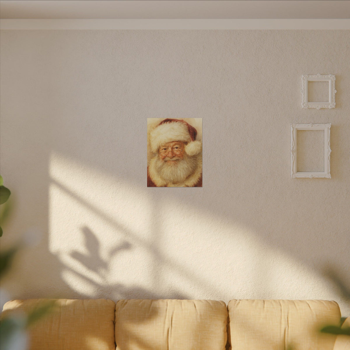 Vintage Santa Claus Portrait Canvas Wall Art – Unframed Christmas Décor Mantle Art