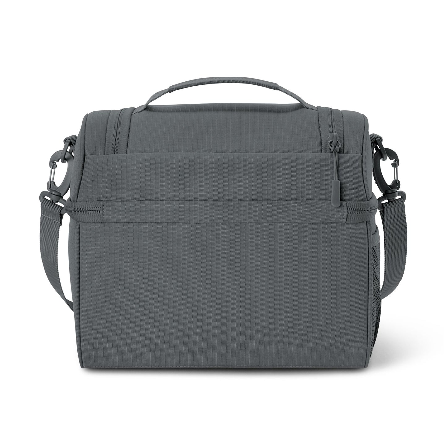 Gray shoulder bag with a strap on a white background