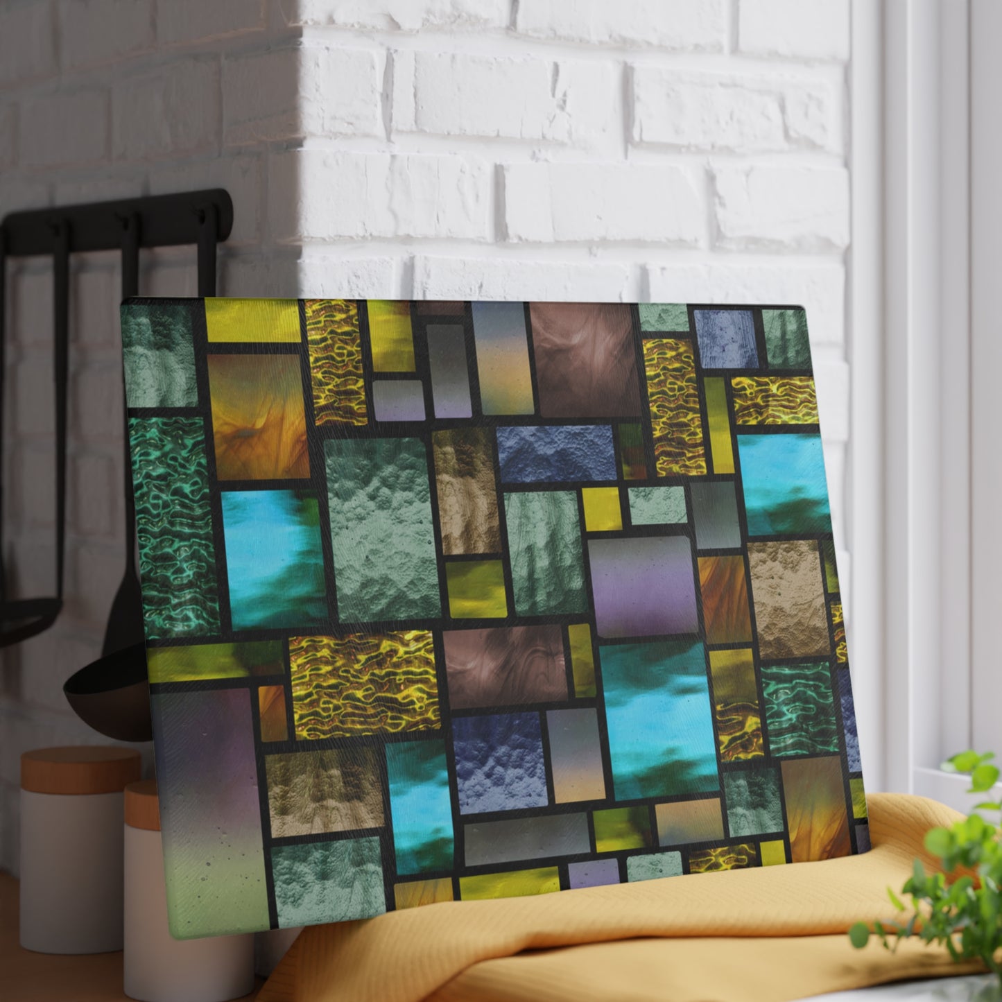 Stained Glass Mosaic Glass Cutting Board | Colorful Kitchen Decor